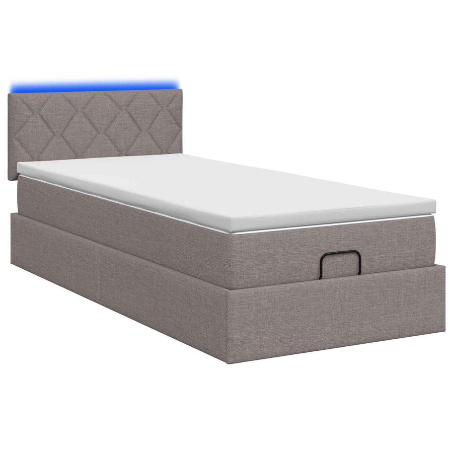 Ottoman Bed met Matrassen en LED Taupe 80 x 200 cm Stof
