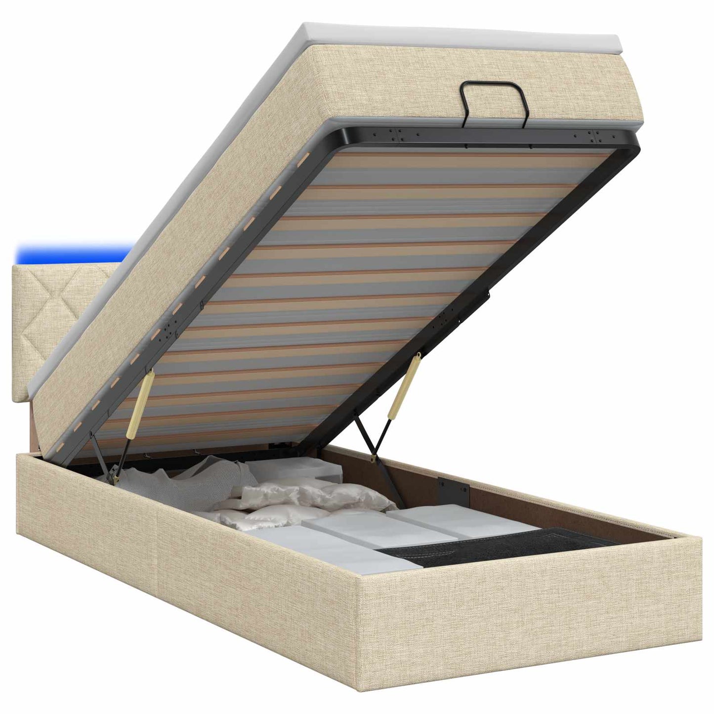 Ottoman Bed met Matrassen en LED Crèmekleurig 80 x 200 cm Stof