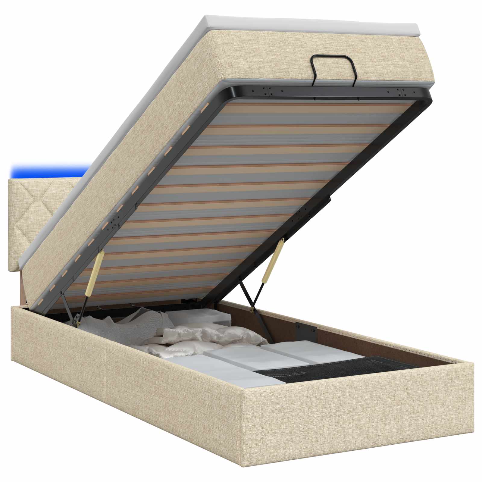Ottoman Bed met Matrassen en LED Crèmekleurig 80 x 200 cm Stof