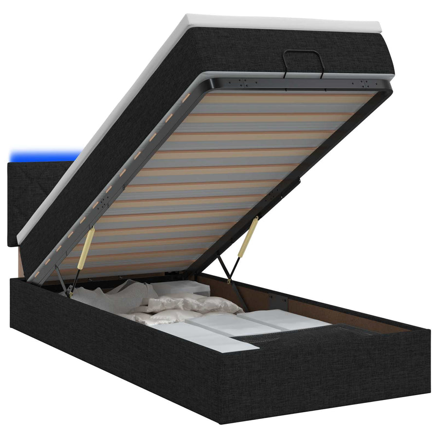 Ottoman Bed met Matrassen en LED Zwart 90 x 190 cm Stof