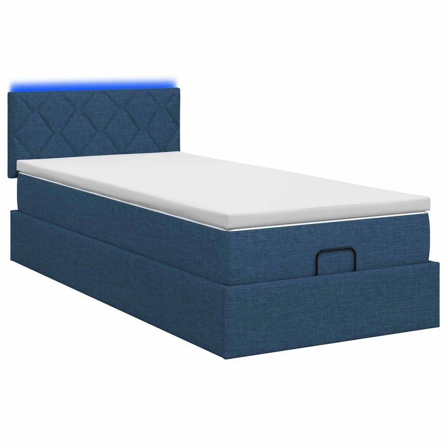 Ottoman Bed met Matrassen en LED Blauw 90 x 190 cm Stof