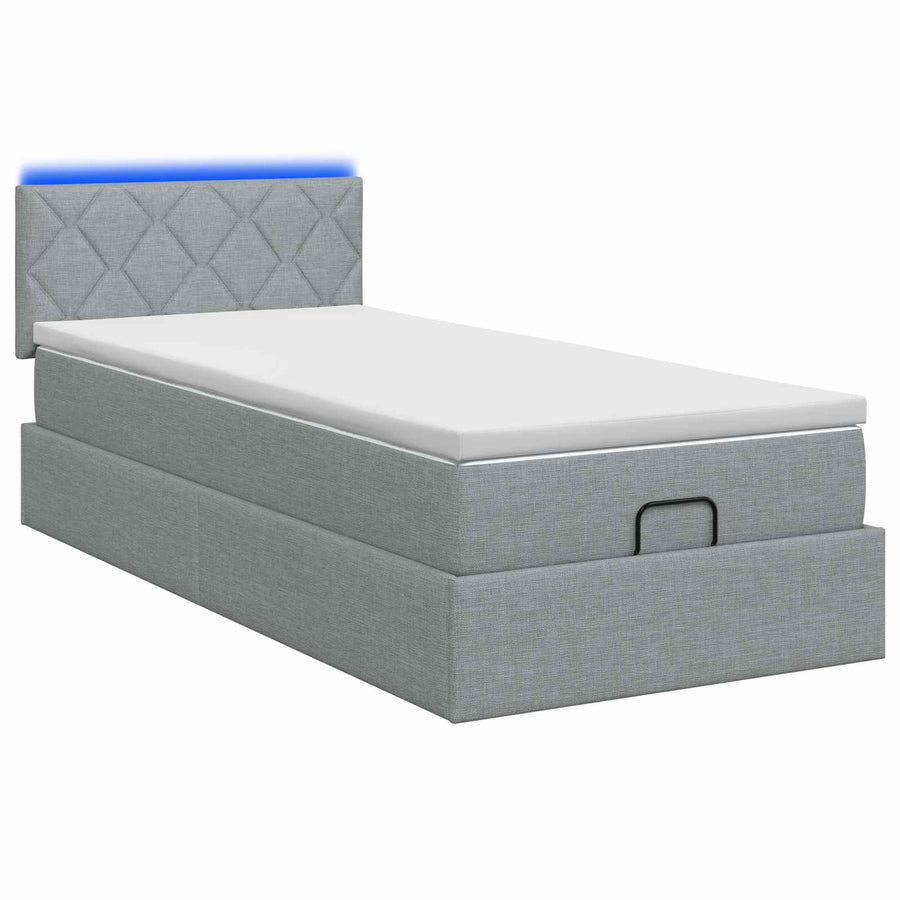 Ottoman Bed met Matrassen en LED Lichtgrijs 90 x 200 cm Stof