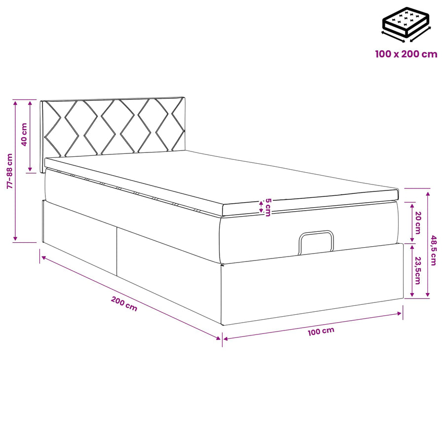 Ottoman Bed met Matrassen en LED Donkergrijs 100 x 200 cm Stof