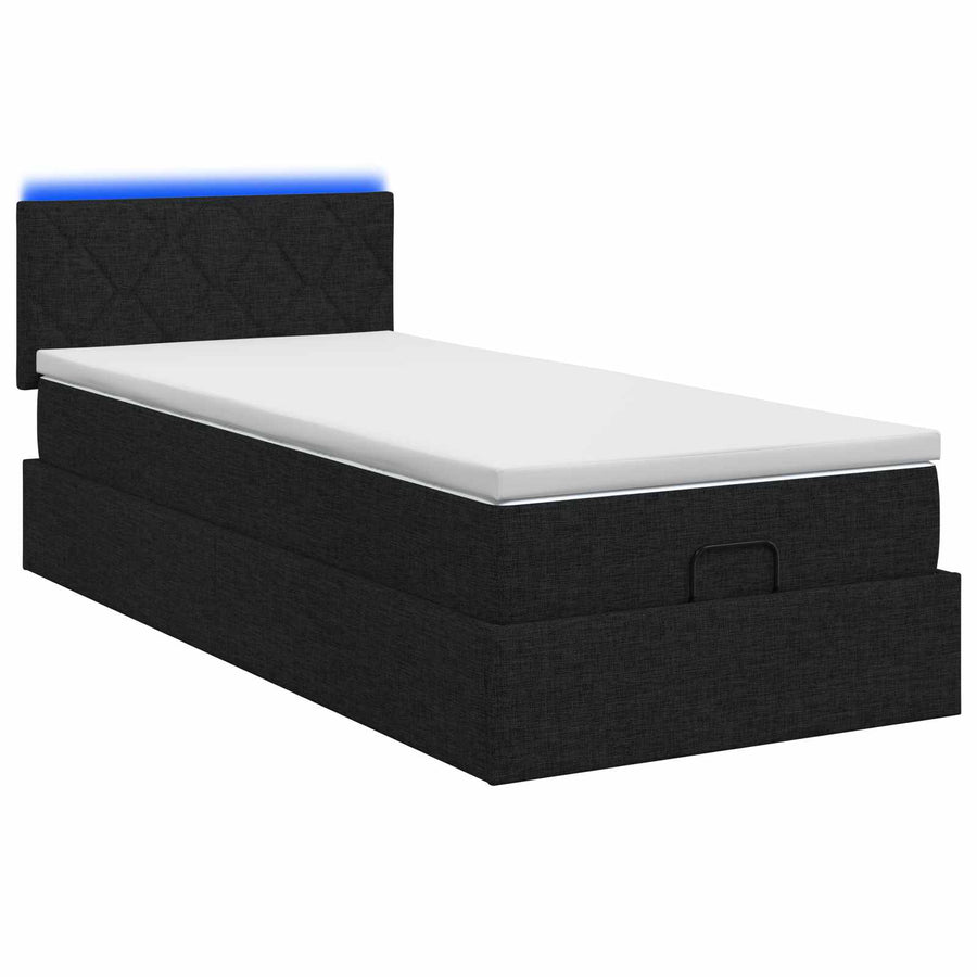 Ottoman Bed met Matrassen en LED Zwart 100 x 200 cm Stof
