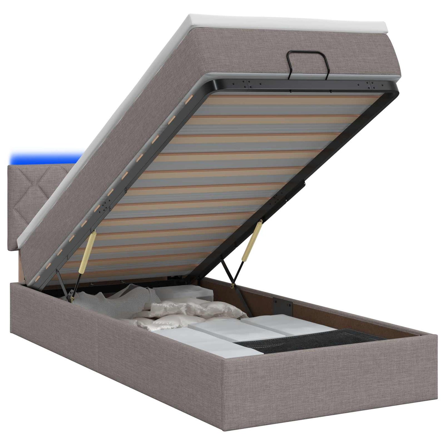 Ottoman Bed met Matrassen en LED Taupe 100 x 200 cm Stof