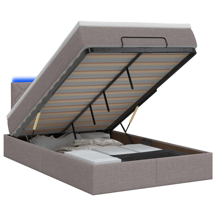 Ottoman Bed met Matrassen en LED Taupe 120 x 190 cm Stof