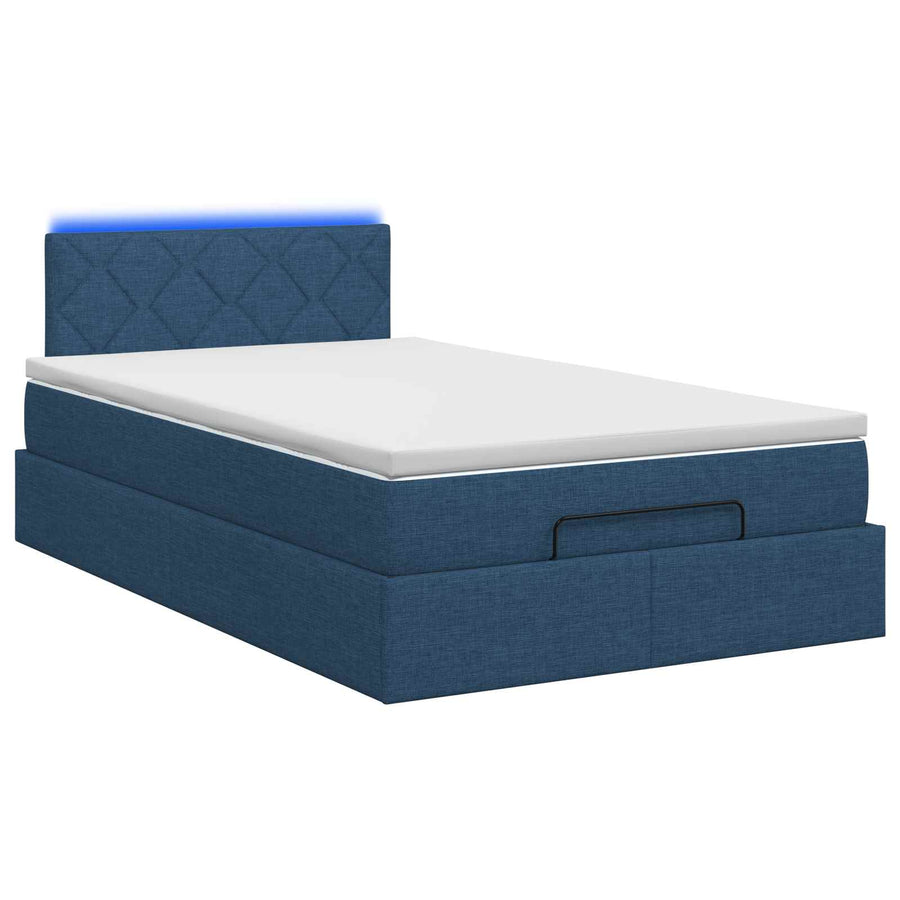 Ottoman Bed met Matrassen en LED Blauw 120 x 190 cm Stof