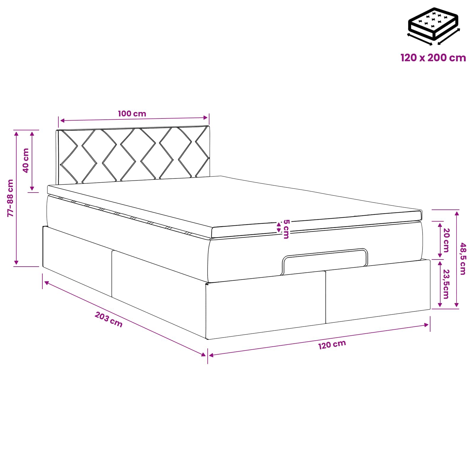 Ottoman Bed met Matrassen en LED Crèmekleurig 120 x 200 cm Stof