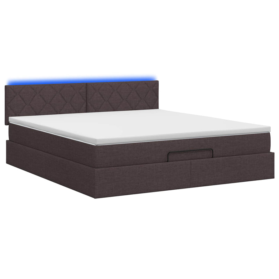 Ottoman Bed met Matrassen en LED Donkerbruin 140 x 200 cm Stof