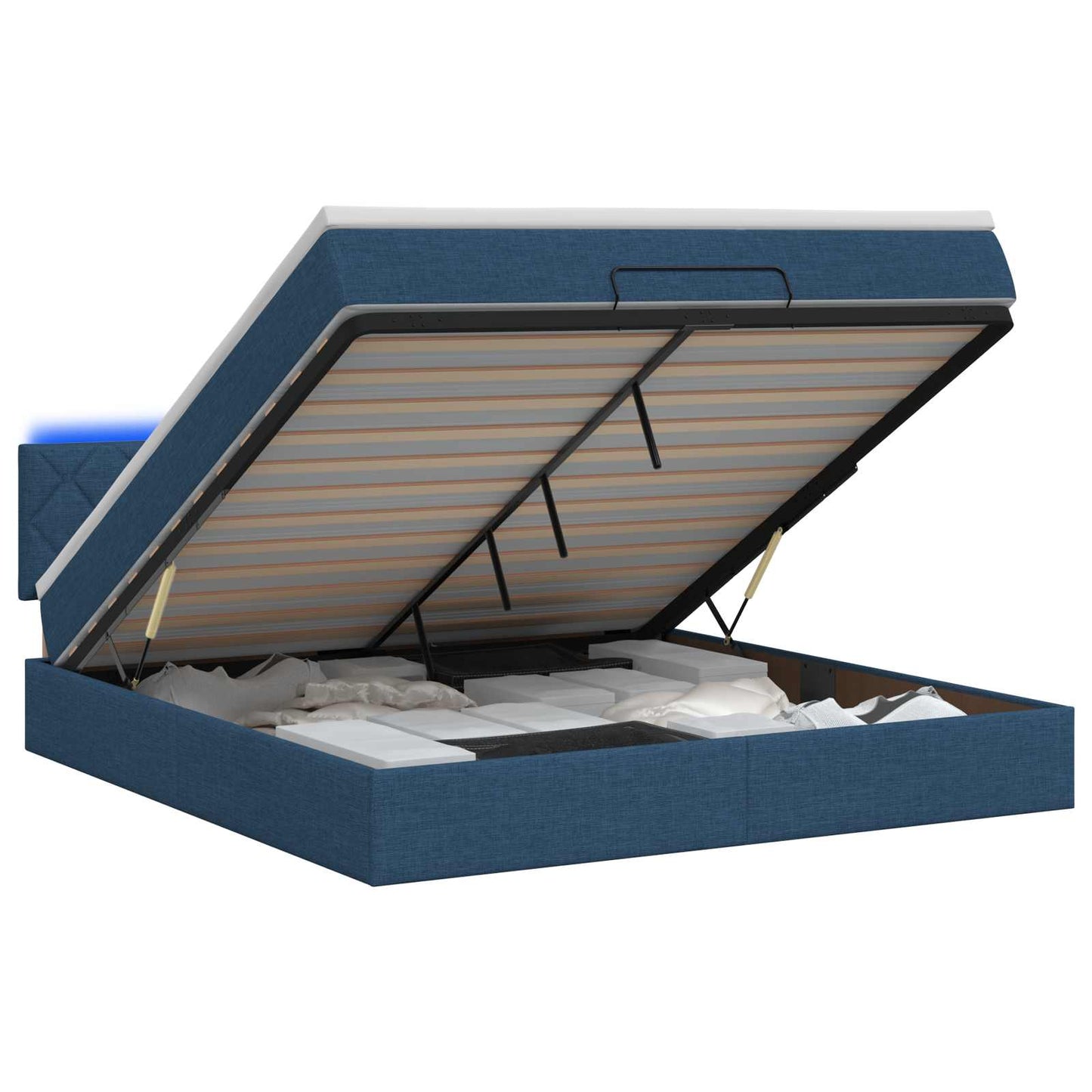 Ottoman Bed met Matrassen en LED Blauw 140 x 200 cm Stof