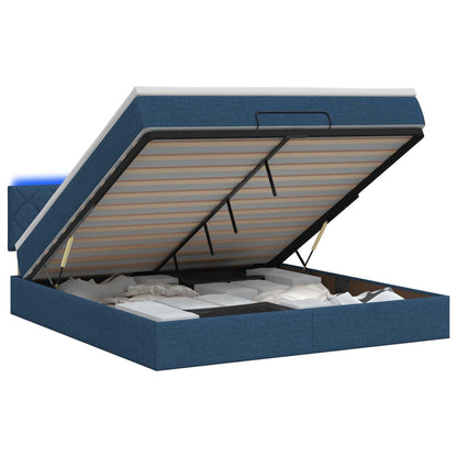 Ottoman Bed met Matrassen en LED Blauw 140 x 200 cm Stof
