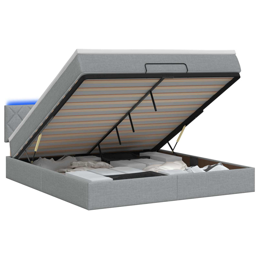 Ottoman Bed met Matrassen en LED Lichtgrijs 160 x 200 cm Stof