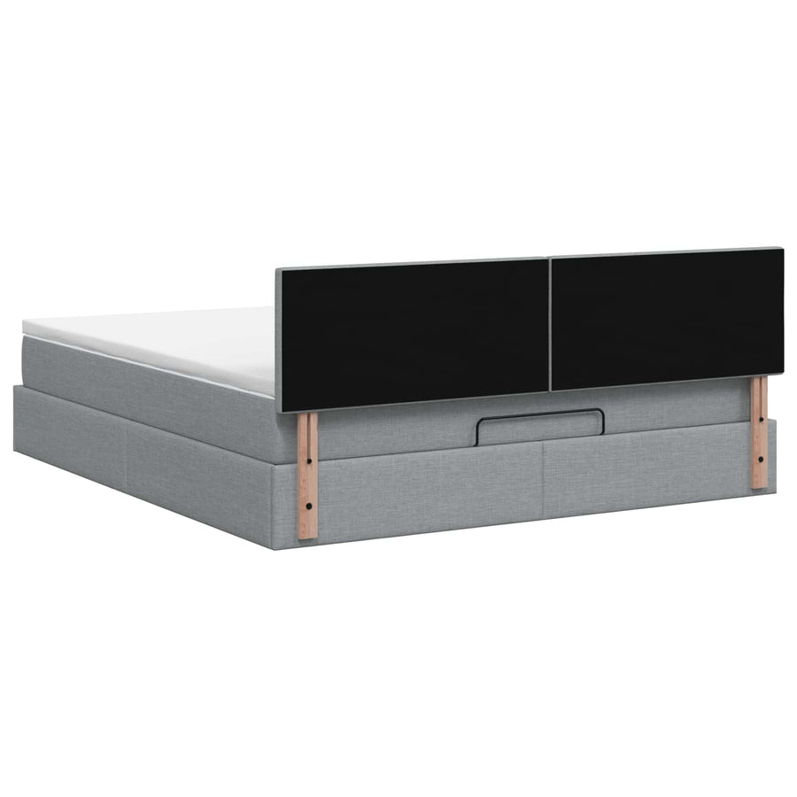Ottoman Bed met Matrassen en LED Lichtgrijs 160 x 200 cm Stof