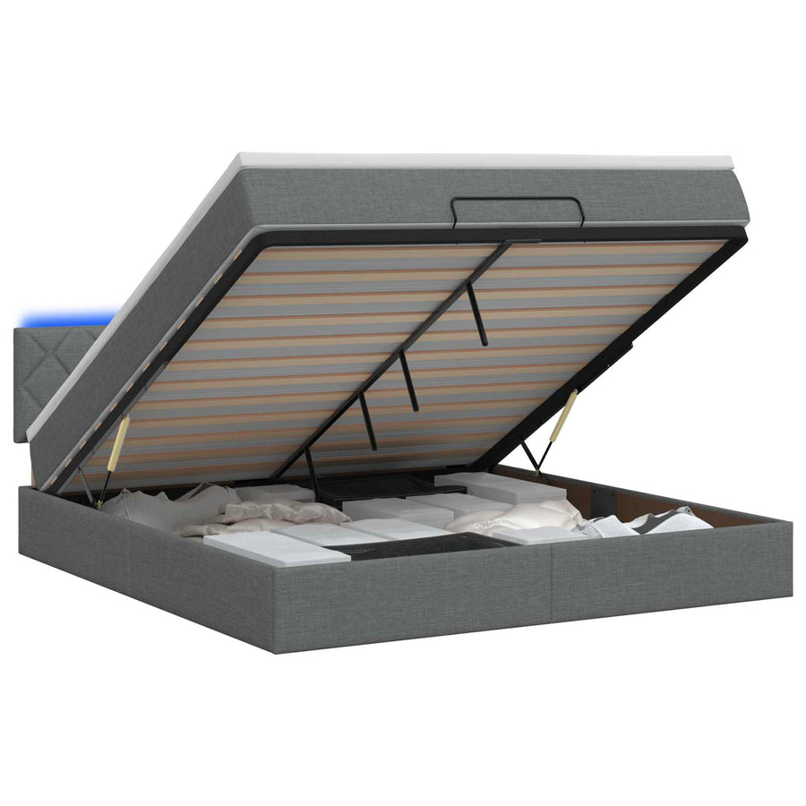 Ottoman Bed met Matrassen en LED Donkergrijs 160 x 200 cm Stof