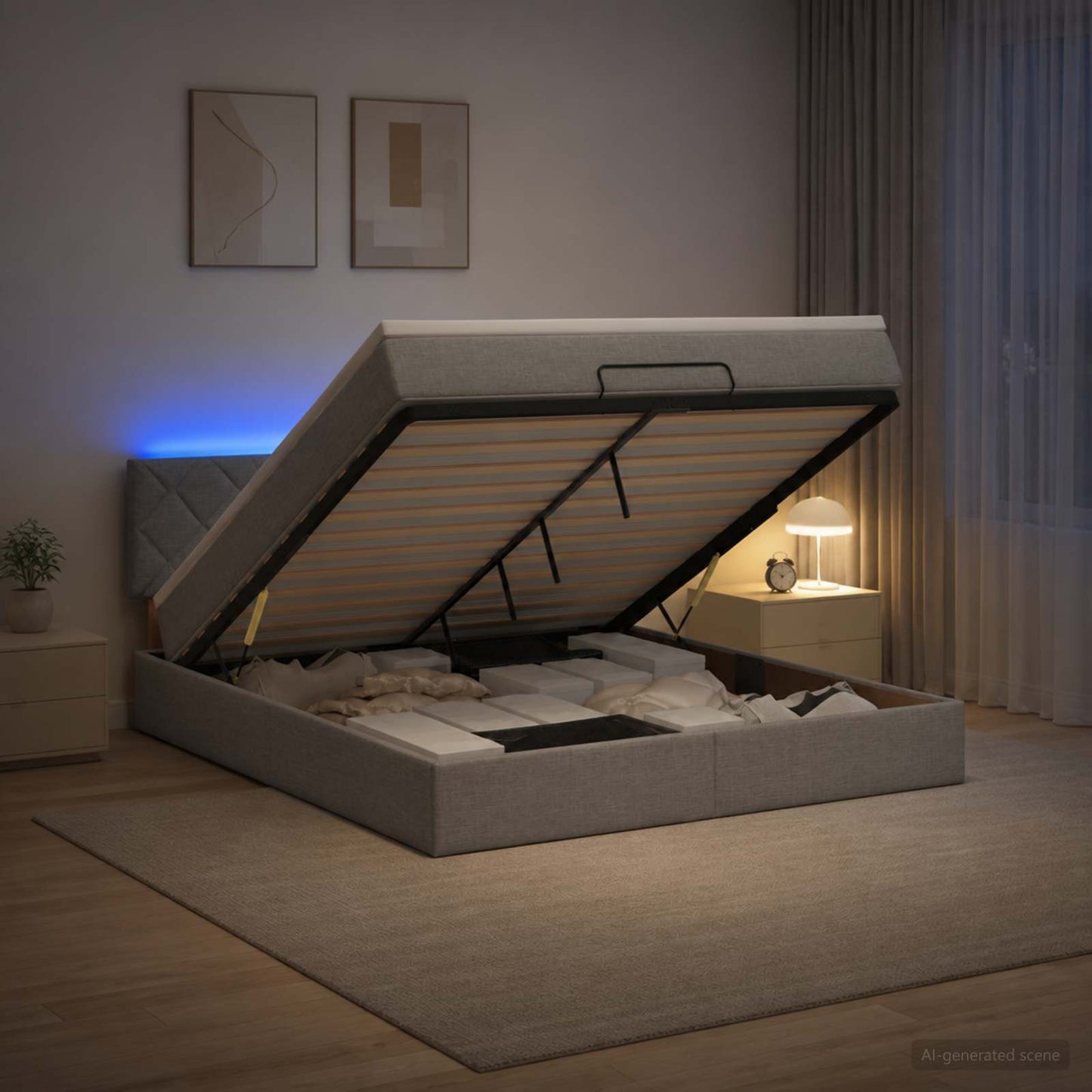 Ottoman Bed met Matrassen en LED Lichtgrijs 180 x 200 cm Stof