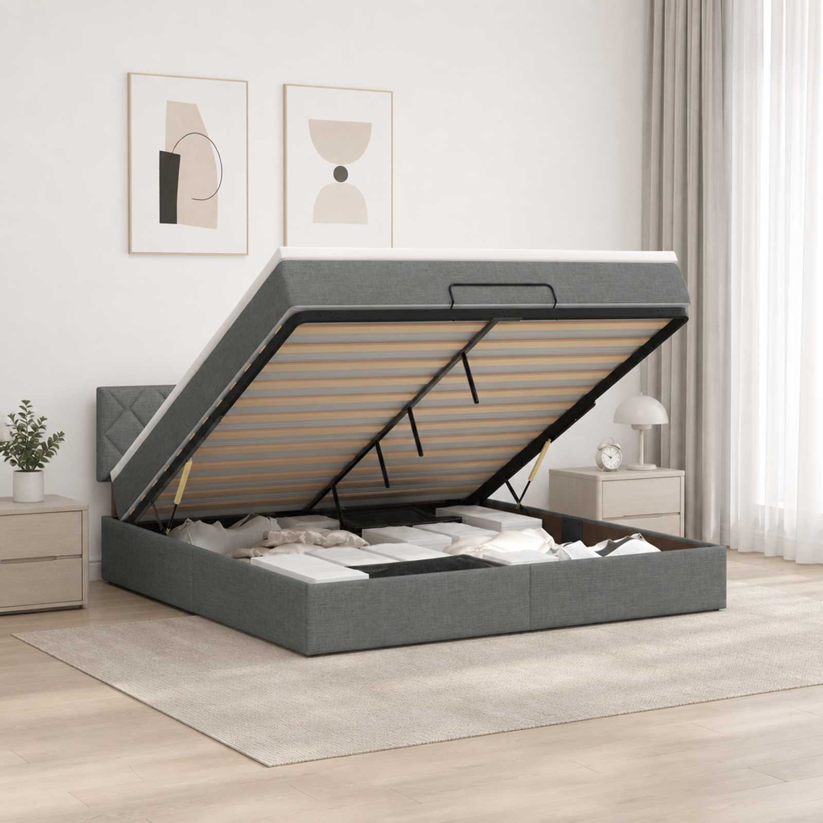 Ottoman bed met matras Donkergrijs 140 x 190 cm Stof