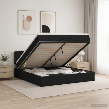Ottoman Bed met Matrassen en LED Zwart 140 x 200 cm Stof