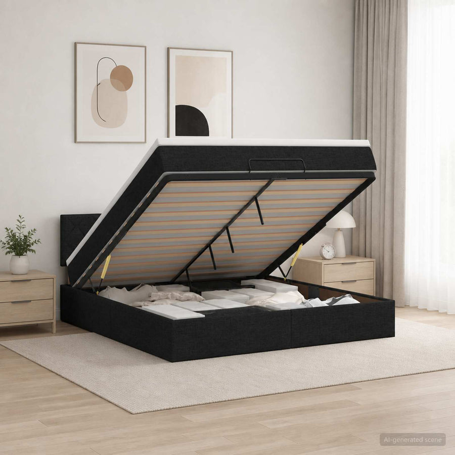 Ottoman Bed met Matrassen en LED Zwart 140 x 200 cm Stof