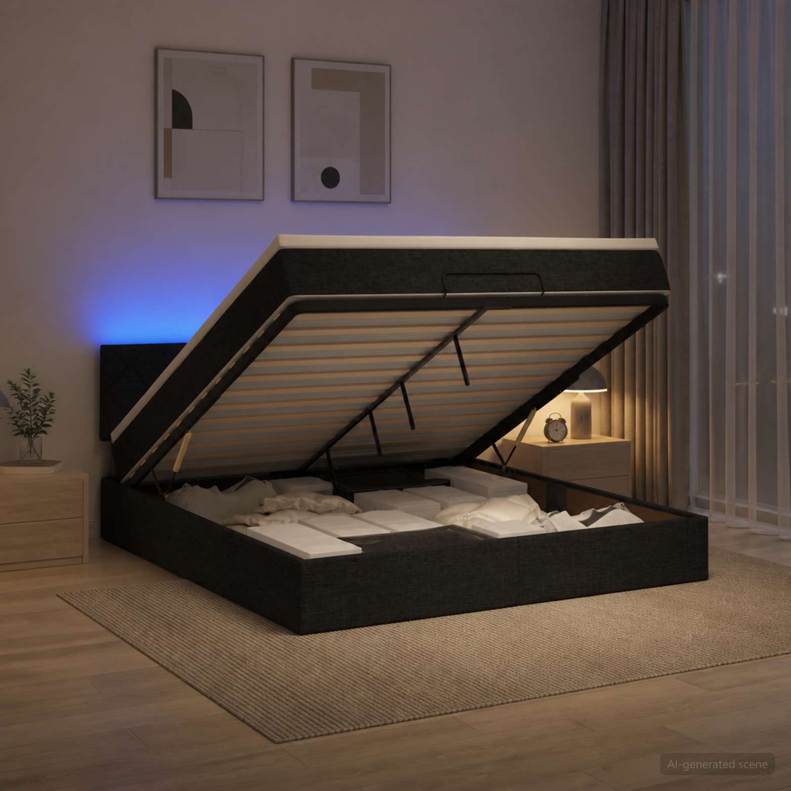 Ottoman Bed met Matrassen en LED Zwart 140 x 200 cm Stof