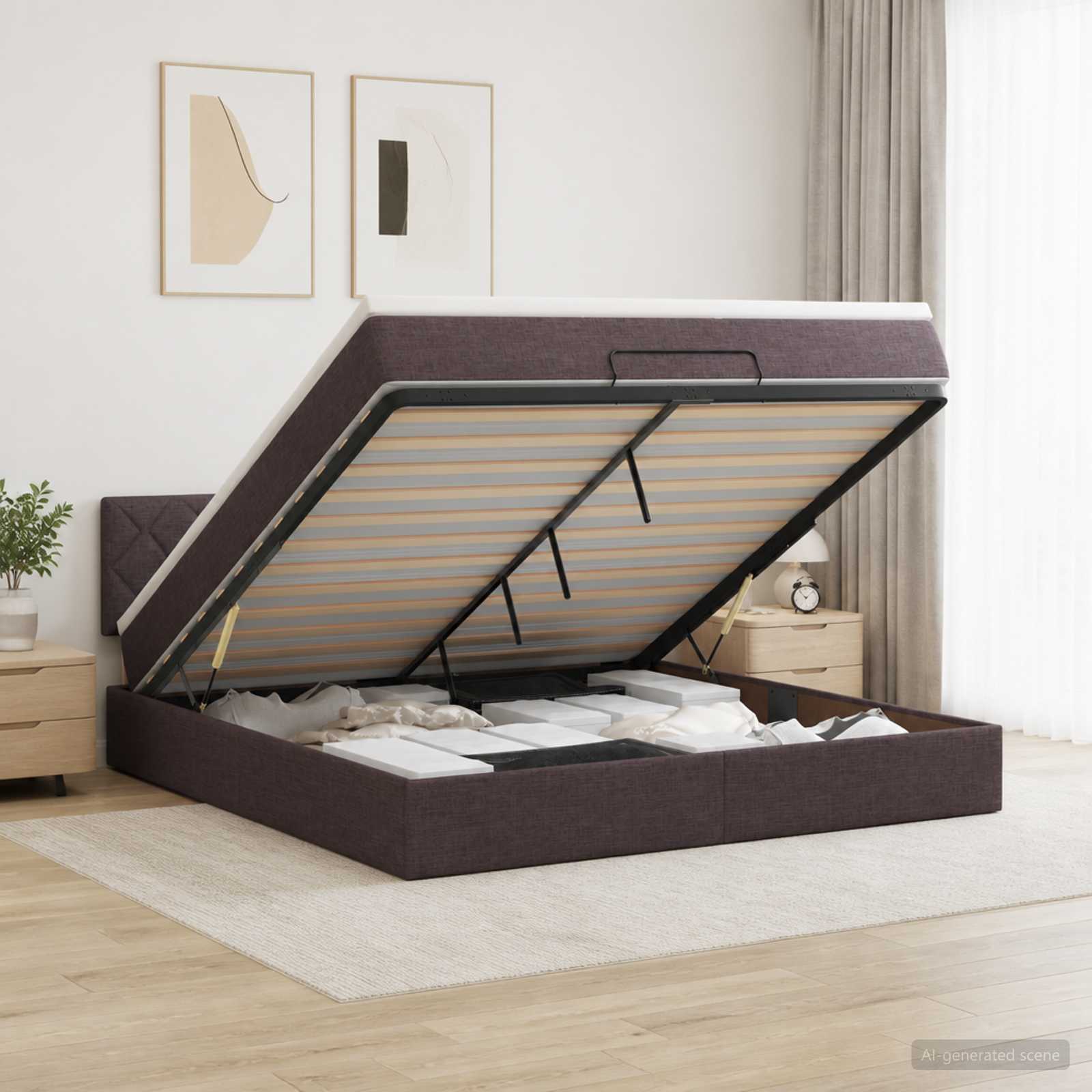 Ottoman bed met matras Donkerbruin 140 x 200 cm Stof