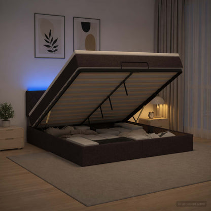 Ottoman Bed met Matrassen en LED Donkerbruin 140 x 200 cm Stof