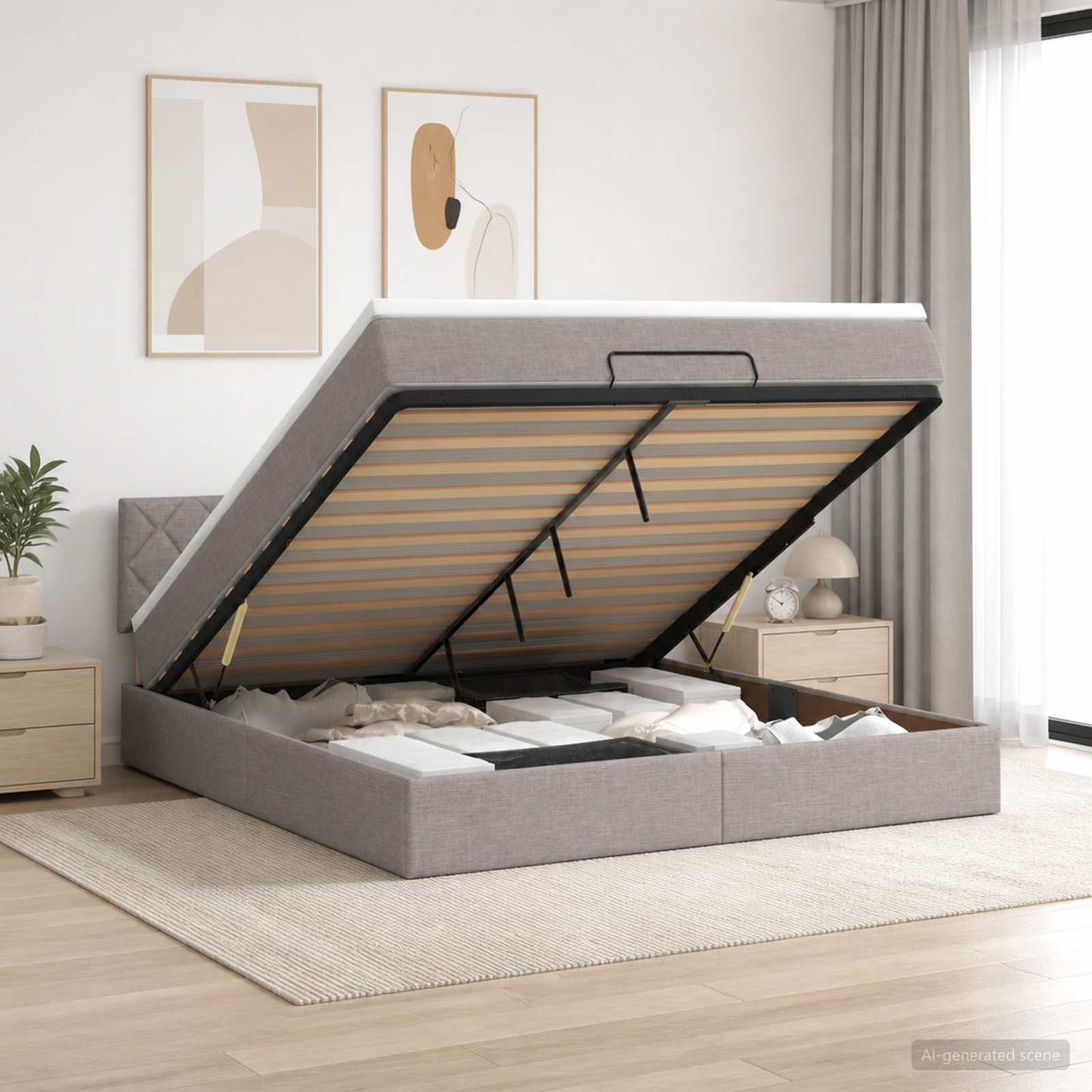 Ottoman bed met matras met hoofdeinde Taupe 180 x 200 cm Stof