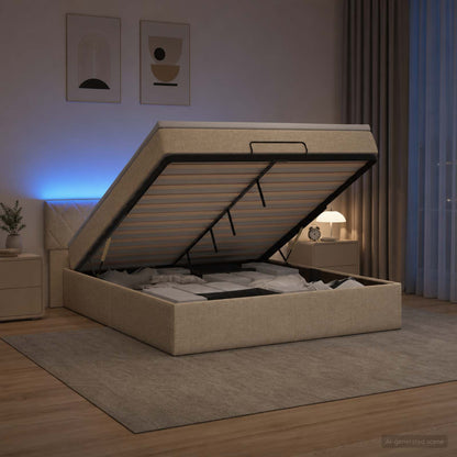 Ottoman Bed met Matrassen en LED Crèmekleurig 180 x 200 cm Stof