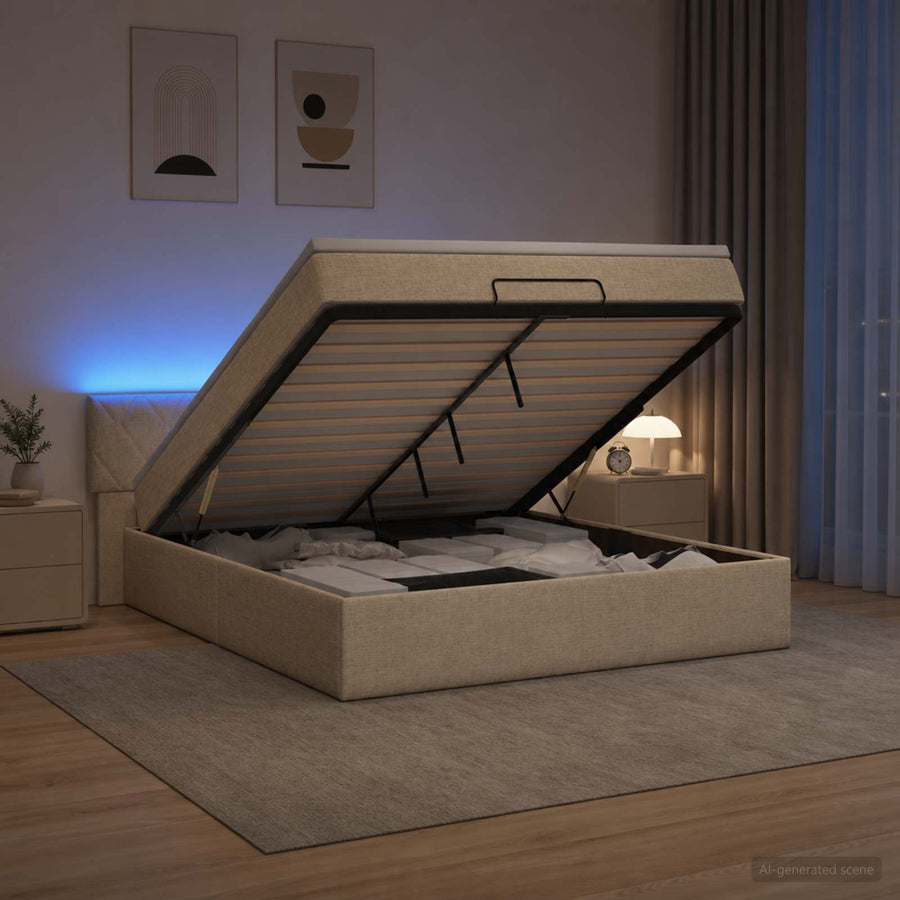 Ottoman Bed met Matrassen en LED Crèmekleurig 180 x 200 cm Stof