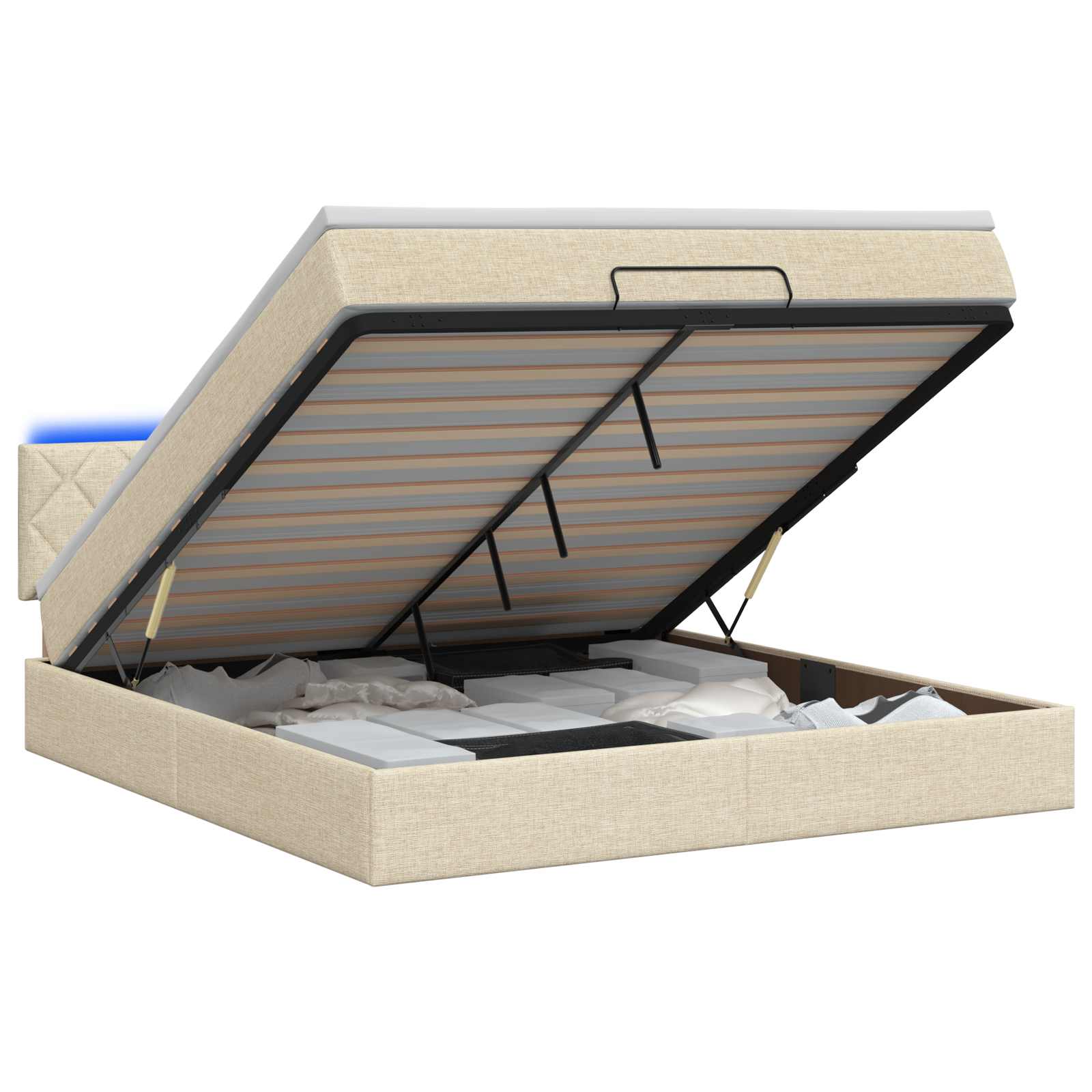 Ottoman Bed met Matrassen en LED Crèmekleurig 180 x 200 cm Stof