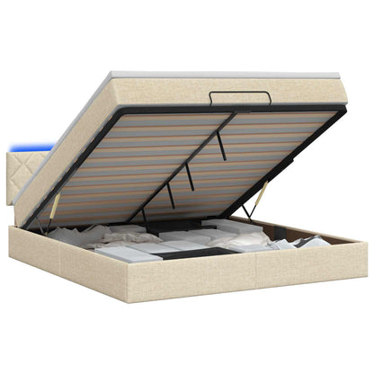 Ottoman Bed met Matrassen en LED Crèmekleurig 180 x 200 cm Stof