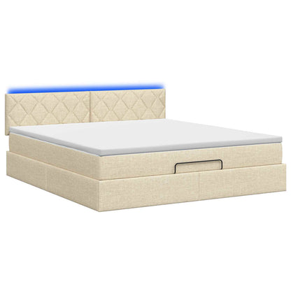 Ottoman Bed met Matrassen en LED Crèmekleurig 180 x 200 cm Stof