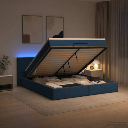 Ottoman Bed met Matrassen en LED Blauw 180 x 200 cm Stof