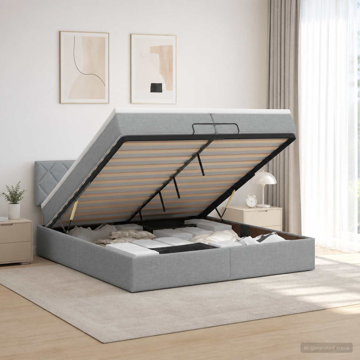 Ottoman bed met matras Lichtgrijs 200 x 200 cm Stof