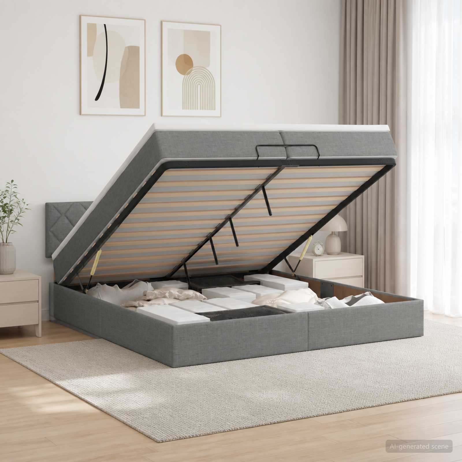 Ottoman bed met matras Donkergrijs 200 x 200 cm Stof