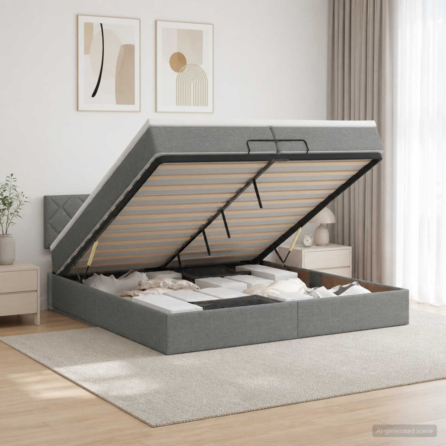 Ottoman Bed met Matrassen en LED Donkergrijs 200 x 200 cm Stof
