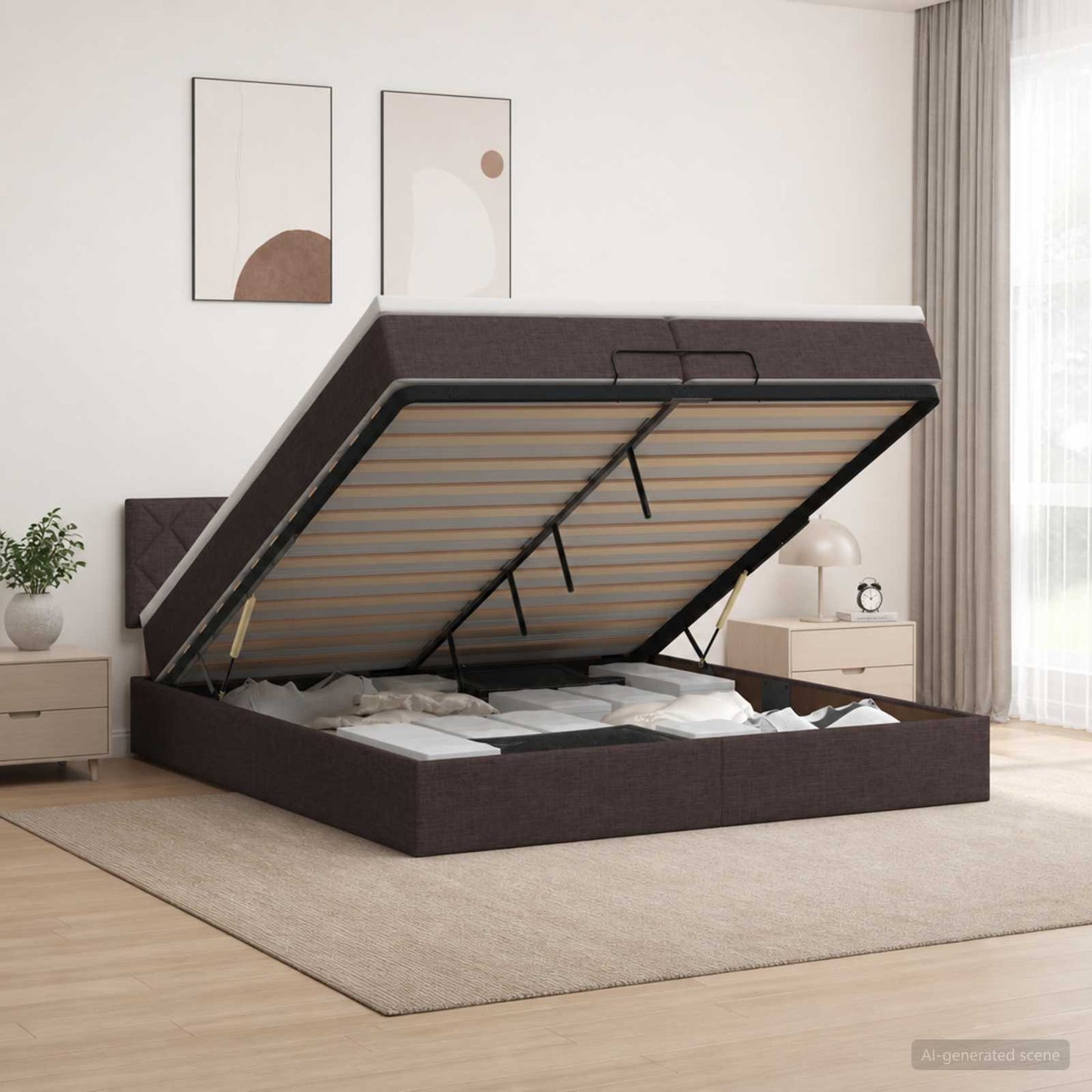 Ottoman bed met matras Donkerbruin 200 x 200 cm Stof
