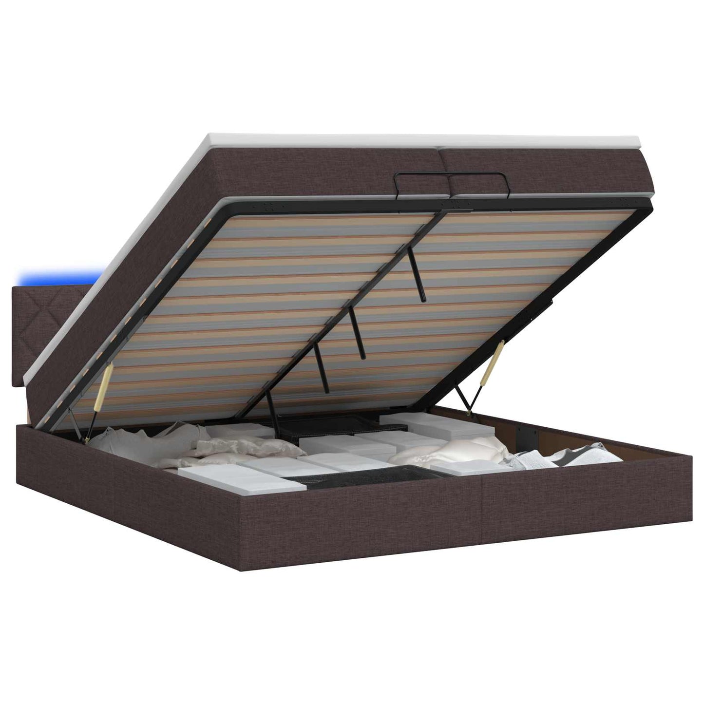 Ottoman Bed met Matrassen en LED Donkerbruin 200 x 200 cm Stof