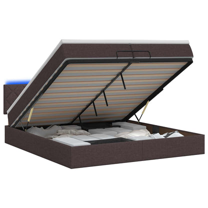 Ottoman Bed met Matrassen en LED Donkerbruin 200 x 200 cm Stof
