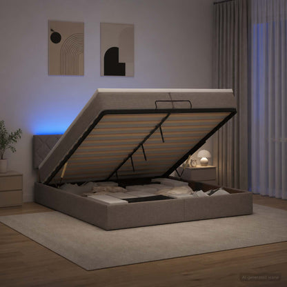 Ottoman Bed met Matrassen en LED Taupe 200 x 200 cm Stof