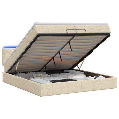 Ottoman Bed met Matrassen en LED Crèmekleurig 200 x 200 cm Stof