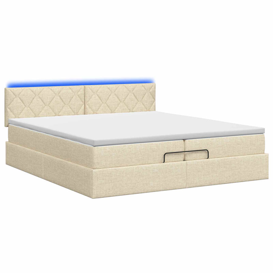 Ottoman Bed met Matrassen en LED Crèmekleurig 200 x 200 cm Stof