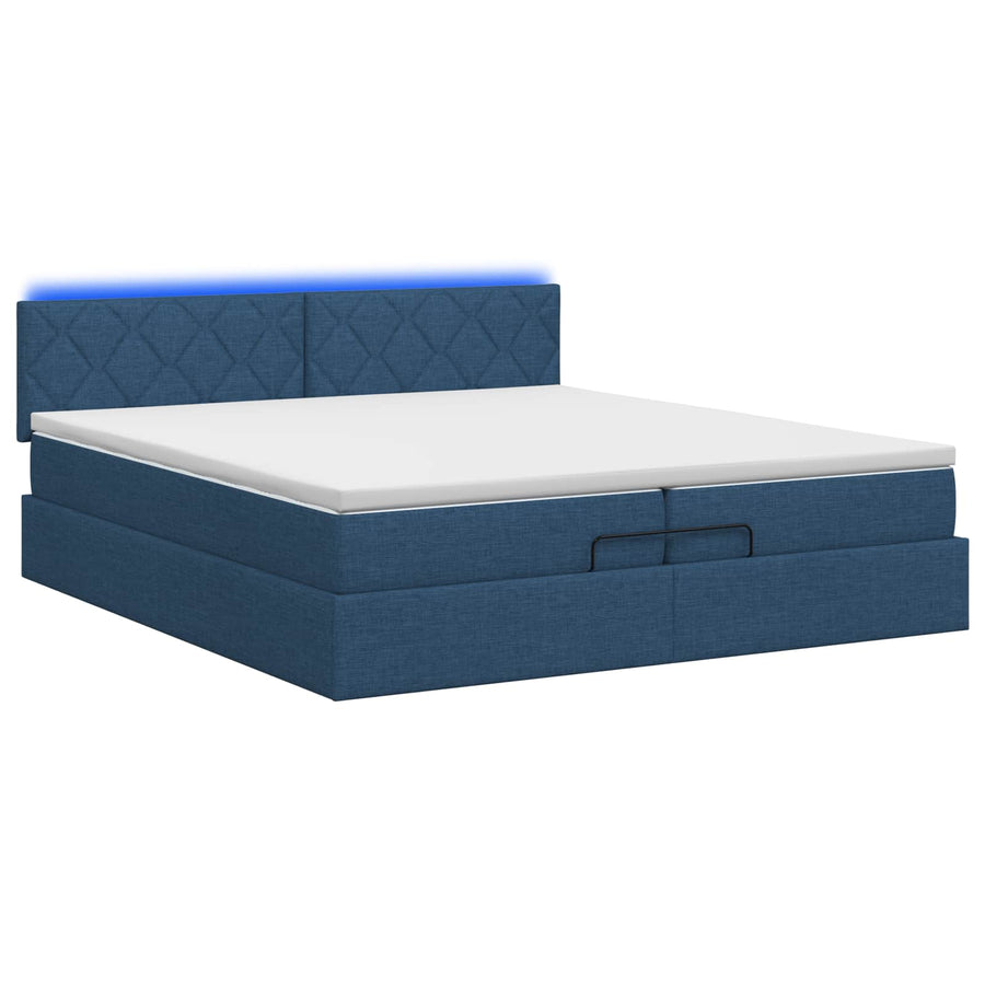 Ottoman Bed met Matrassen en LED Blauw 200 x 200 cm Stof