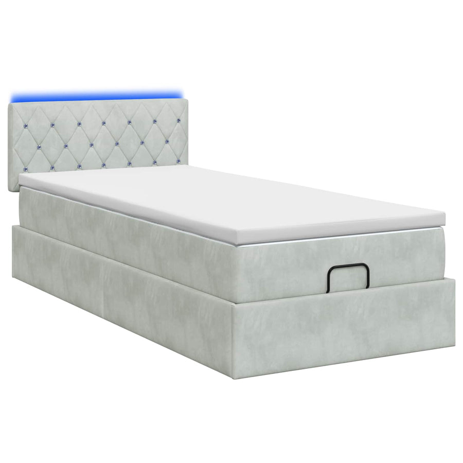 Ottoman Bed met Matrassen en LED Lichtgrijs 80 x 200 cm fluweel