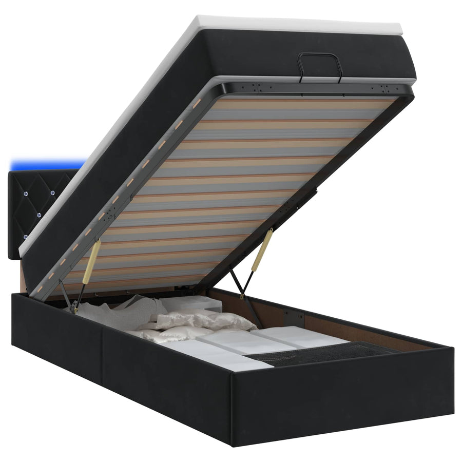 Ottoman Bed met Matrassen en LED Zwart 80 x 200 cm fluweel