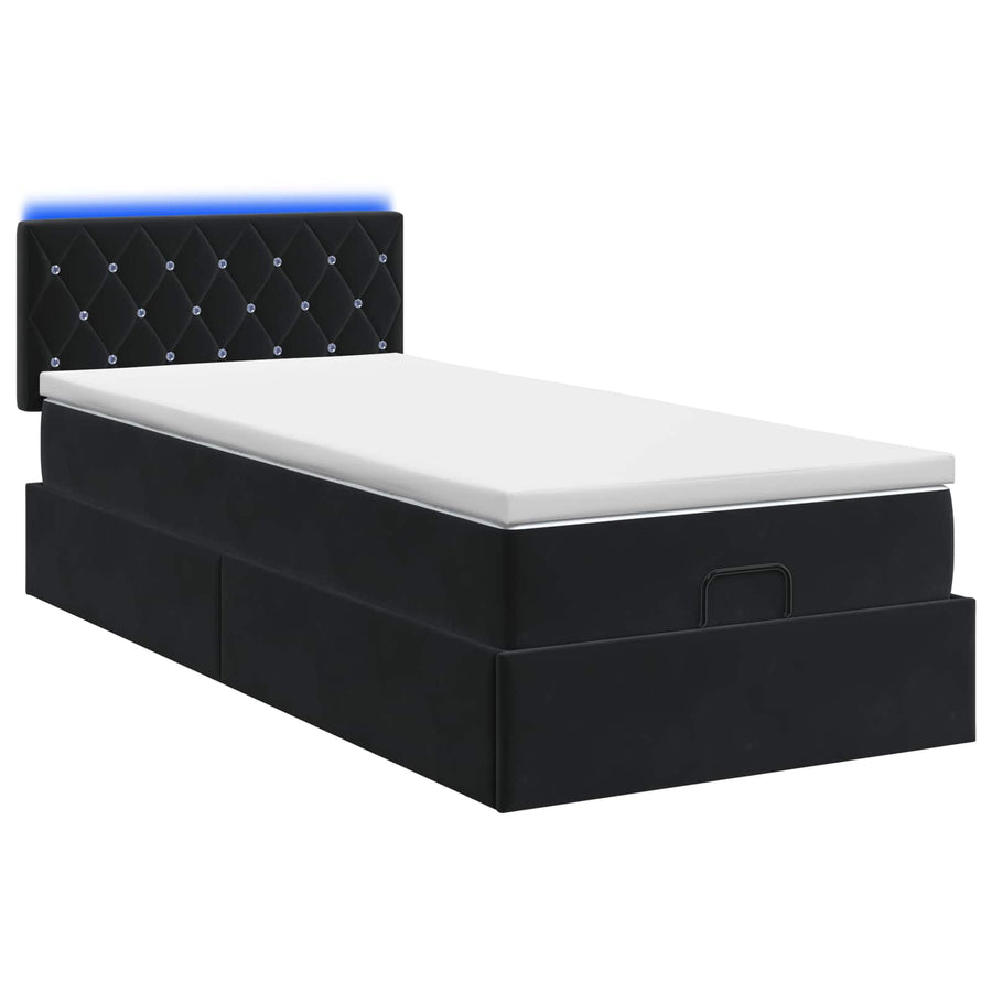 Ottoman Bed met Matrassen en LED Zwart 80 x 200 cm fluweel