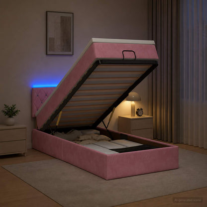 Ottoman Bed met Matrassen en LED Roze 100 x 200 cm fluweel