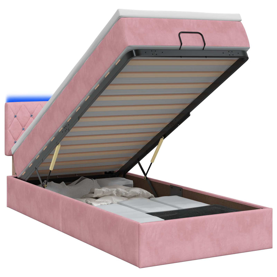 Ottoman Bed met Matrassen en LED Roze 80 x 200 cm fluweel