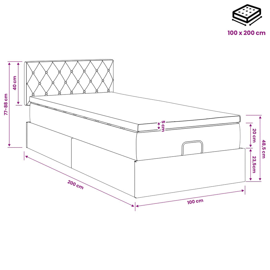 Ottoman Bed met Matrassen en LED Lichtgrijs 100 x 200 cm