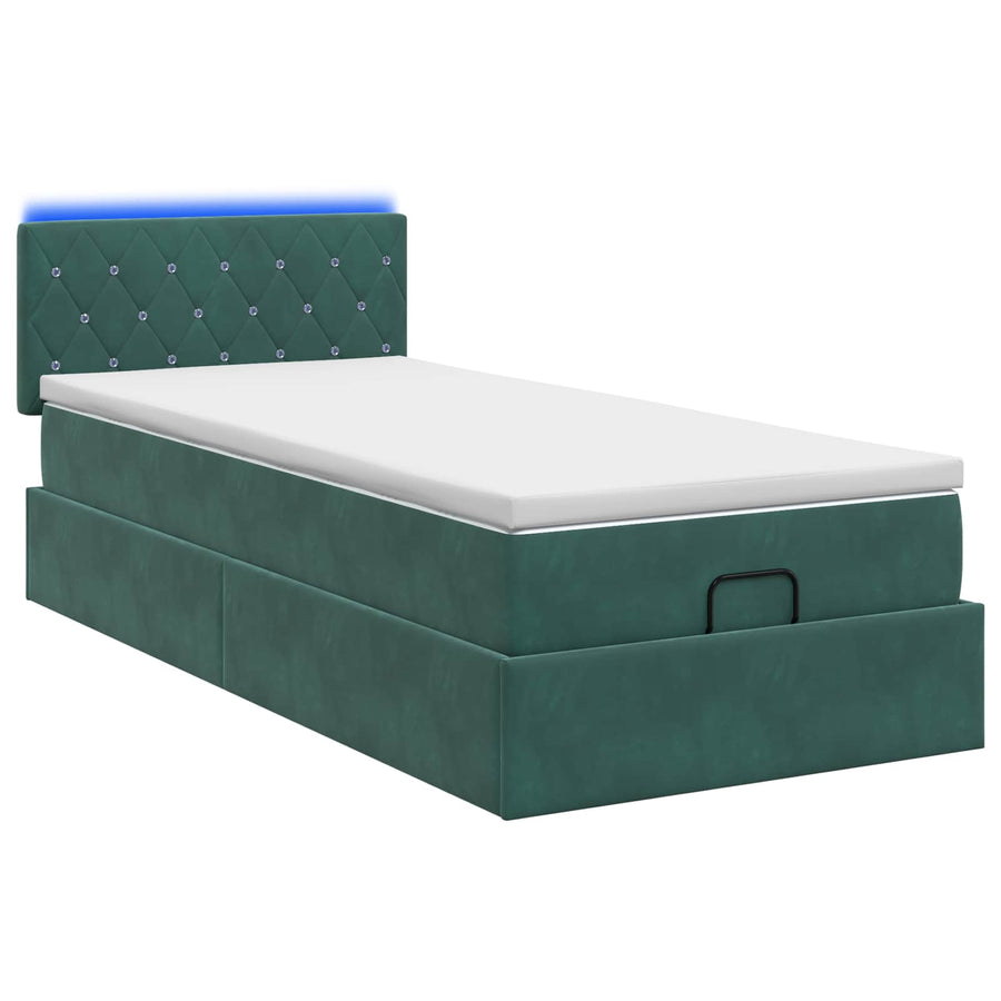 Ottoman Bed met Matrassen en LED Donkergroen 100 x 200 cm