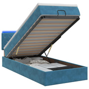 Ottoman bed 100x200 cm donkerblauw met matras en led
